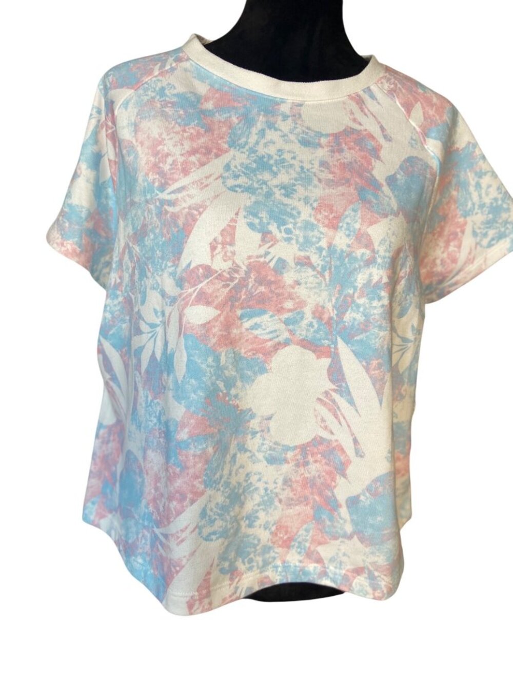 Columbia Womens Slack Water French Terry Short Sleeve Shirt XL Blue & Pink Flora